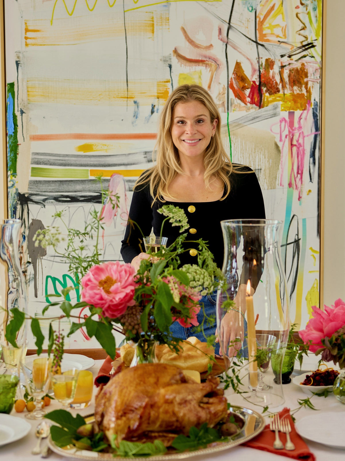 Lucy setting the Thanksgiving table